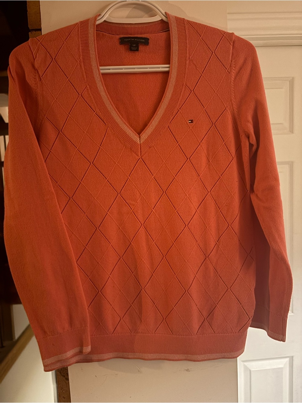Tommy Hilfiger Coral V-Neck Diamond-Pattern Sweater